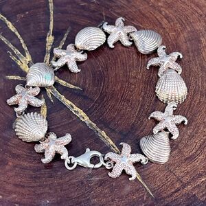 Sterling silver Seashell Bracelet Starfish Chain Ocean Shell Jewelry